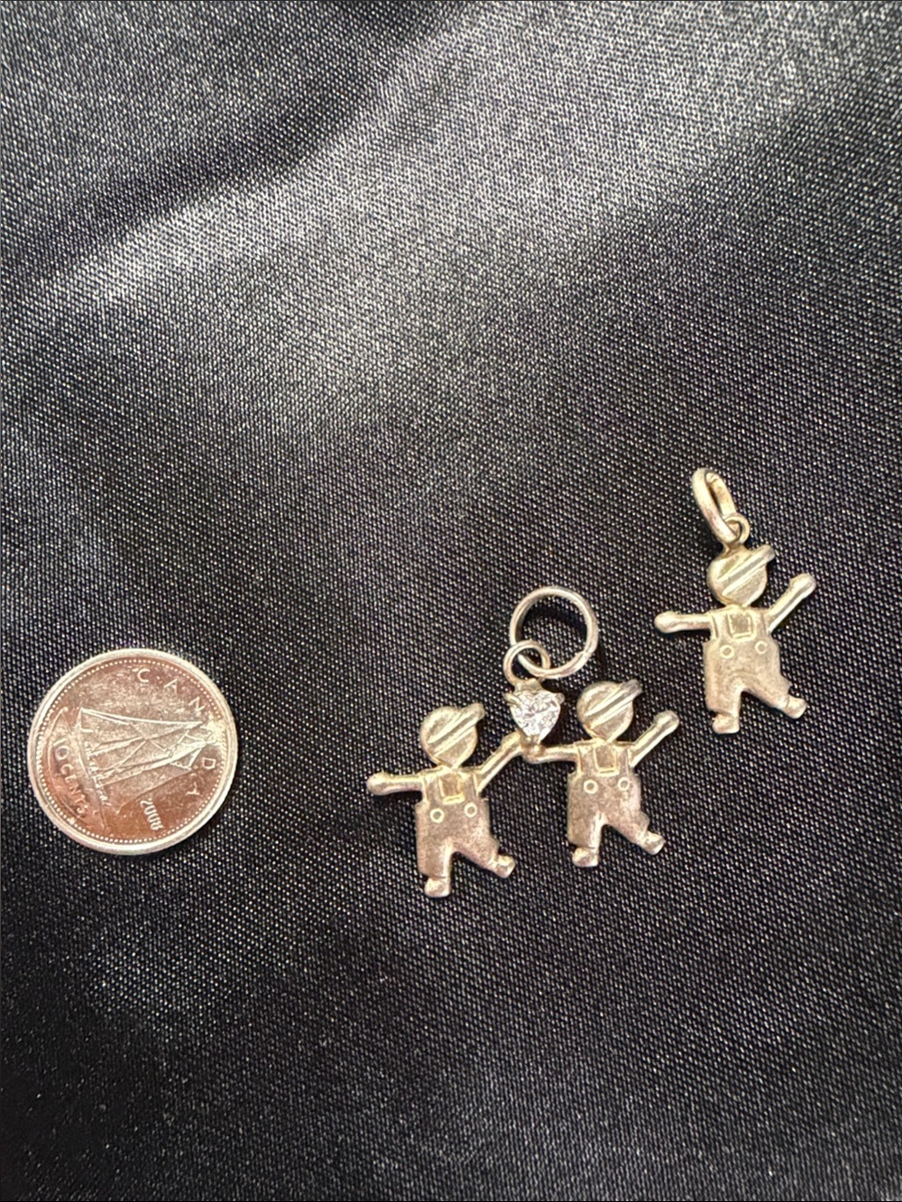 Vintage Italian Sterling Silver Boy & Heart Charms Set